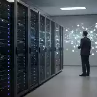 Ein moderner Serverraum mit leuchtenden Datenknoten in einem Bürogebäude, symbolisch für digitale Überwachung. - Foto: über boerse-global.de