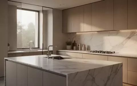 Minimalistisch gestaltete, moderne Luxusküche mit aufgeräumten Arbeitsflächen und klaren Linien bei natürlichem Lichteinfall. - Foto: über boerse-global.de