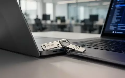 Ein hardwarebasierter Sicherheitsschlüssel steckt in einem Laptop, um moderne Authentifizierungsmethoden zu symbolisieren. - Foto: über boerse-global.de