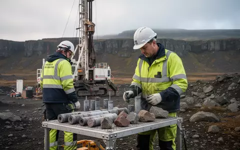 Geologe bei der Untersuchung von Gesteinsproben auf einer geologischen Erkundungsstelle im Freien. - Foto: über boerse-global.de