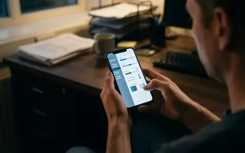 Eine Person hält ein Smartphone in einer professionellen Büroumgebung, Fokus auf die Sicherheitseinstellungen des Geräts. - Foto: über boerse-global.de