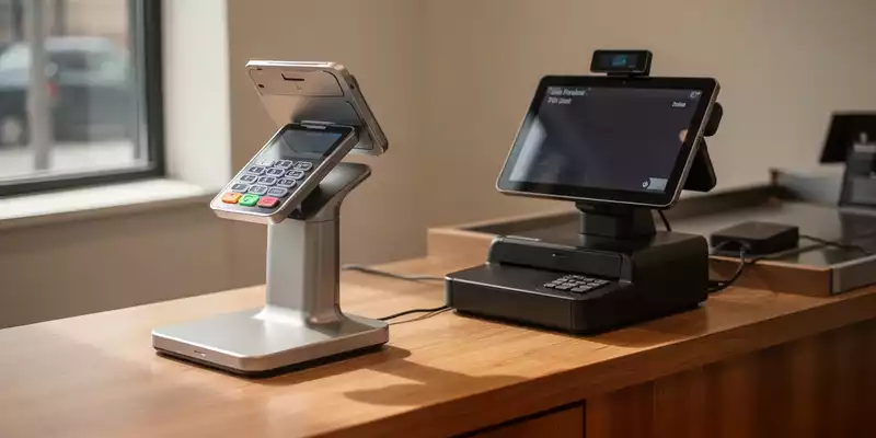 Modernes Kassensystem mit digitalem Terminal auf einem Ladentresen in einer hellen, minimalistischen Umgebung. - Foto: über boerse-global.de