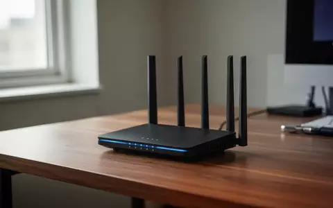 Ein moderner WLAN-Router auf einem Schreibtisch in einer hellen Büroumgebung. - Foto: über boerse-global.de