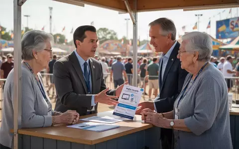 Ein Regierungsvertreter berät ein älteres Ehepaar an einem Informationsstand auf einer Messe zu Themen der digitalen Sicherheit. - Foto: über boerse-global.de