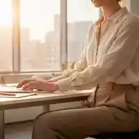 Eine Person in professioneller, sommerlicher Business-Kleidung arbeitet an einem hellen, sonnendurchfluteten Büroarbeitsplatz. - Foto: über boerse-global.de