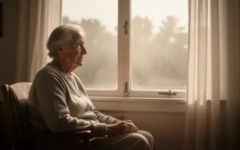 Eine ältere Person sitzt an einem sonnigen Tag in einem hellen Raum, während draußen die Hitze flimmert. - Foto: über boerse-global.de