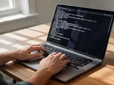Ein Entwickler arbeitet an einem Laptop, auf dessen Bildschirm eine Linux-Kommandozeile in einer Windows-Umgebung zu sehen ist. - Foto: über boerse-global.de
