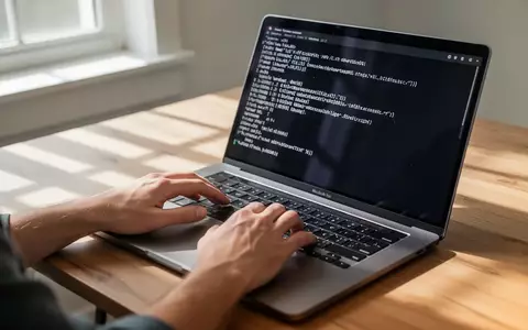 Ein Entwickler arbeitet an einem Laptop, auf dessen Bildschirm eine Linux-Kommandozeile in einer Windows-Umgebung zu sehen ist. - Foto: über boerse-global.de