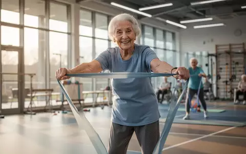 Eine lebensfrohe, hochbetagte Frau beim moderaten Gesundheitssport in einem hellen, modernen Sportraum. - Foto: ĂĽber boerse-global.de