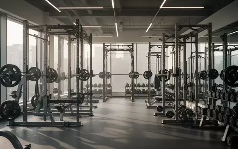 Modernes Fitnessstudio mit hochwertigen Kraftsportgeräten und Hantelständern in einer hellen, aufgeräumten Trainingsumgebung. - Foto: über boerse-global.de