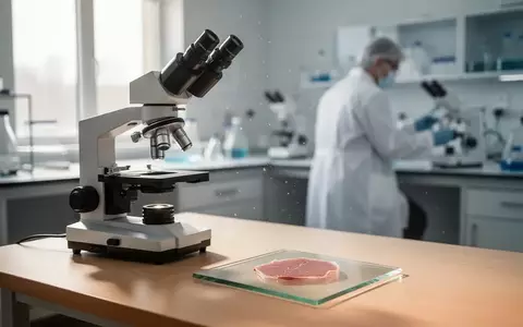Ein medizinisches Labor mit einem Mikroskop und einem Objektträger vor einem unscharfen Hintergrund mit einer forschenden Person. - Foto: über boerse-global.de