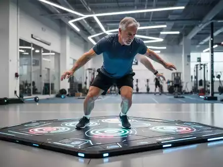 Eine Person mittleren Alters trainiert auf einer interaktiven Trainingsfläche zur Förderung der kognitiven Fitness. - Foto: über boerse-global.de