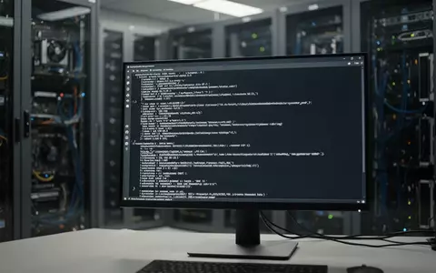 Ein professioneller Computerarbeitsplatz in einem Serverraum mit einer abstrakten Anzeige von Systemdiagnose-Code. - Foto: über boerse-global.de