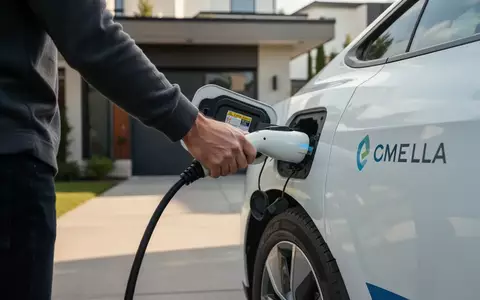 Person beim Aufladen eines Elektro-Dienstwagens an einer Wallbox im privaten Bereich. - Foto: über boerse-global.de