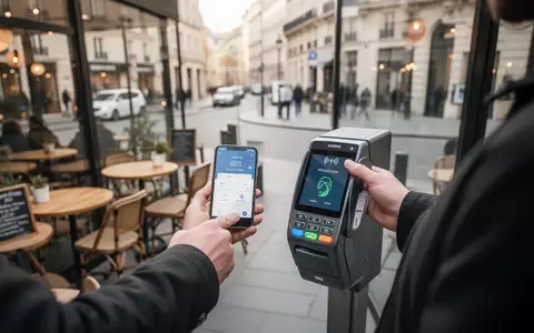 Eine Person nutzt ein Smartphone für eine kontaktlose Zahlung an einem Terminal in einem Café. - Foto: über boerse-global.de