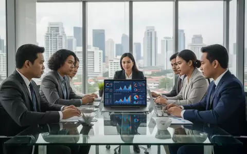 Ein Team von Datenanalysten arbeitet in einem modernen Bürogebäude mit Blick auf die Skyline von Manila an einer KI-Lösung. - Foto: über boerse-global.de