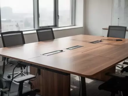 Ein moderner, aufgeräumter Konferenztisch in einem hellen Büro mit sichtbarem Kabelmanagement. - Foto: über boerse-global.de