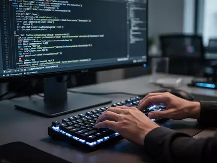 Ein professioneller Arbeitsplatz mit einer Tastatur und einem Monitor, auf dem eine Kommandozeile zu sehen ist. - Foto: über boerse-global.de