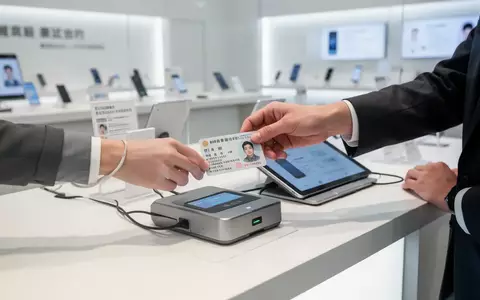 Eine Person legt einen Ausweis auf ein Kartenlesegerät in einem japanischen Mobilfunkgeschäft zur Identitätsprüfung. - Foto: über boerse-global.de