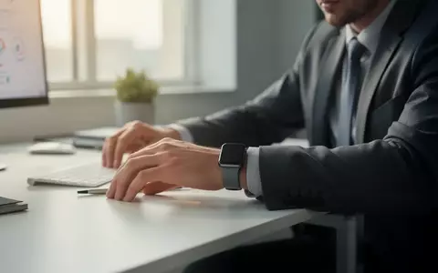 Eine konzentriert arbeitende Person am Schreibtisch trägt eine Smartwatch zur Gesundheitsüberwachung. - Foto: über boerse-global.de
