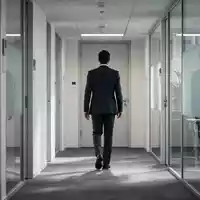Eine Person geht einen modernen Büroflur entlang auf eine geschlossene Tür zu. - Foto: über boerse-global.de