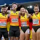 Die 4x100-Mixed-Staffel um Heiko Gussmann, Kevin Kranz, Gina Lückenkemper und Rebekka Haase (von links nach rechts) gewann EM-Silber. - Bild: Sven Hoppe/dpa