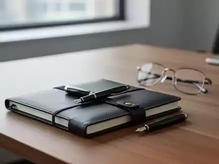 Ein moderner, aufgeräumter Schreibtisch mit Notizbuch und Stift in einer hellen, professionellen Büroumgebung. - Foto: über boerse-global.de