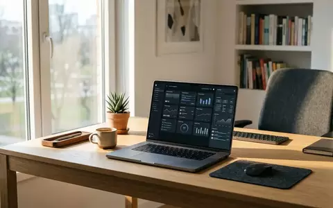 Ein moderner, aufgeräumter Arbeitsplatz mit einem Laptop, auf dessen Bildschirm eine modulare Software-Oberfläche mit anpassbaren Widgets zu sehen ist. - Foto: über boerse-global.de