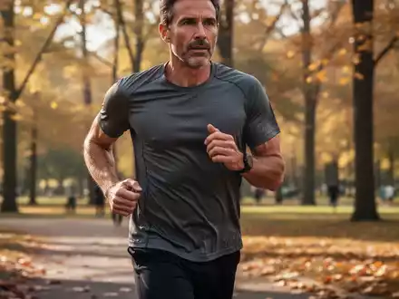 Eine Person beim Joggen in einem herbstlichen Park, die einen gesunden Lebensstil für das Gewichtsmanagement symbolisiert. - Foto: über boerse-global.de