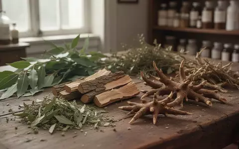 Nahaufnahme von getrockneter Weidenrinde und Teufelskralle auf einem Holztisch in einer Apothekenumgebung. - Foto: über boerse-global.de