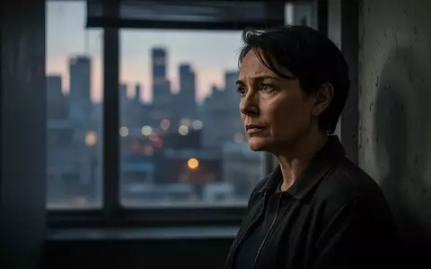 Eine nachdenkliche Person schaut bei Dämmerung aus einem Fenster auf eine Stadtlandschaft, Ausdruck psychologischer Wachsamkeit. - Foto: über boerse-global.de