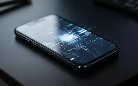 Ein Smartphone liegt auf einem dunklen Schreibtisch, dessen Display einen subtilen, digitalen Störeffekt zeigt. - Foto: über boerse-global.de