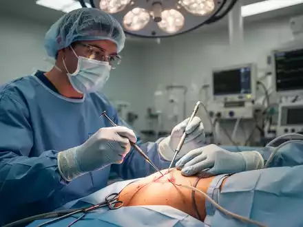 Ein Chirurg bei einem orthopädischen Eingriff am Kniegelenk in einem modernen, sterilen Operationssaal. - Foto: über boerse-global.de