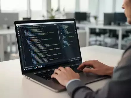 Ein Softwareentwickler arbeitet an einem modernen Schreibtisch an der Programmierung einer CI/CD-Pipeline. - Foto: über boerse-global.de