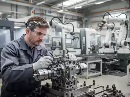 Ein Facharbeiter bei der Präzisionsprüfung eines Bauteils in einer modernen Metall- und Elektrofertigungshalle. - Foto: über boerse-global.de