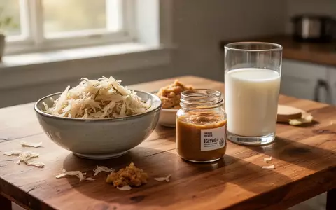 Eine Auswahl gesunder, fermentierter Lebensmittel wie Sauerkraut, Miso und Kefir auf einem Holztisch. - Foto: über boerse-global.de