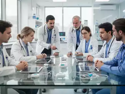 Ein interdisziplinäres Team arbeitet in einem modernen, hellen Labor an digitalen Gesundheitsinnovationen. - Foto: über boerse-global.de