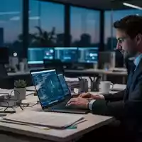 Ein moderner, leicht unordentlicher Schreibtisch im Büro bei Dämmerung, der die Herausforderungen der digitalen Arbeitswelt zeigt. - Foto: über boerse-global.de