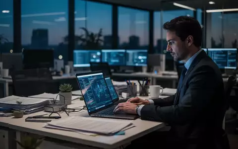 Ein moderner, leicht unordentlicher Schreibtisch im Büro bei Dämmerung, der die Herausforderungen der digitalen Arbeitswelt zeigt. - Foto: über boerse-global.de