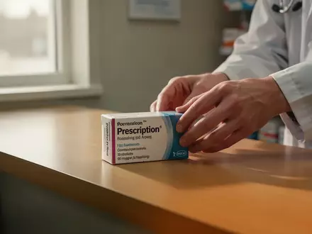 Hände legen eine Medikamentenpackung auf einen Apothekentresen. - Foto: über boerse-global.de