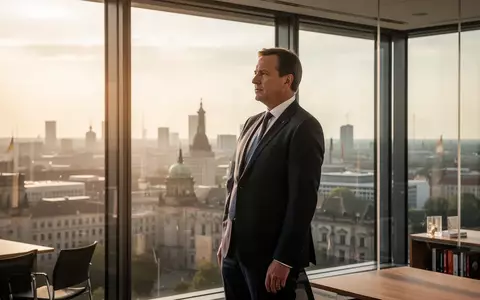Ein Politiker blickt in einem sonnendurchfluteten Büro auf eine sommerliche Stadtlandschaft bei extremer Hitze. - Foto: über boerse-global.de