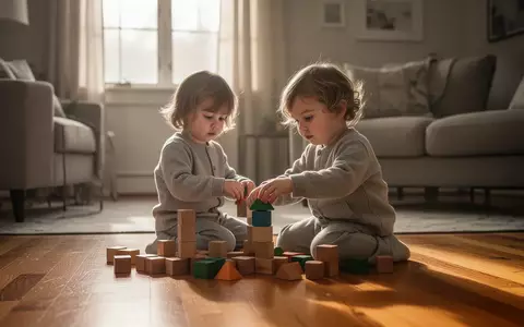 Ein kleines Kind spielt in einem sonnendurchfluteten Wohnzimmer mit Holzklötzen, während die Umgebung Ruhe und Geborgenheit ausstrahlt. - Foto: über boerse-global.de