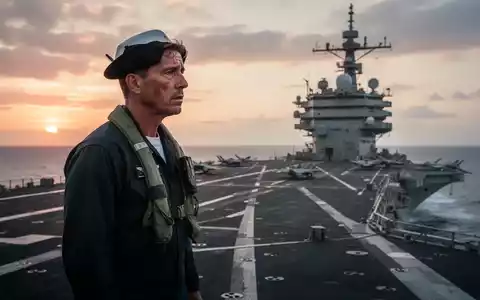 Ein erschöpfter Marineoffizier blickt bei Sonnenuntergang vom Deck eines Flugzeugträgers auf das Meer. - Foto: über boerse-global.de