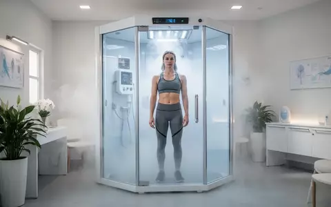Eine Person steht in einer modernen Ganzkörper-Kältetherapiekammer in einer hellen medizinischen Einrichtung. - Foto: über boerse-global.de
