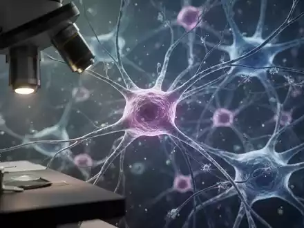 Mikroskopische Aufnahme von Gliazellen und Astrozyten, die ein neuronales Netzwerk im Gehirngewebe bilden. - Foto: über boerse-global.de