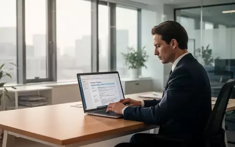 Eine Person arbeitet an einem Laptop in einem modernen, hellen Büro an Unterlagen zur betrieblichen Altersvorsorge. - Foto: über boerse-global.de