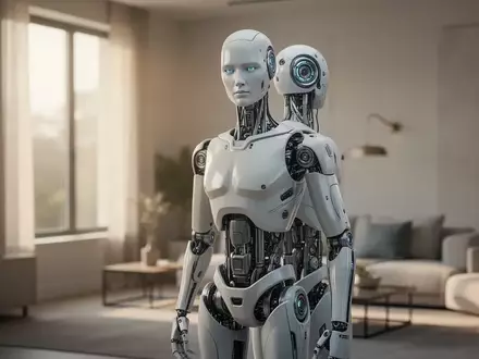 Ein hochmoderner humanoider Roboter steht in einem hellen, minimalistisch eingerichteten Wohnraum. - Foto: über boerse-global.de