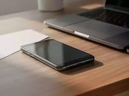 Ein Smartphone liegt neben einem Laptop auf einem Schreibtisch, um die drahtlose Datenübertragung zu veranschaulichen. - Foto: über boerse-global.de