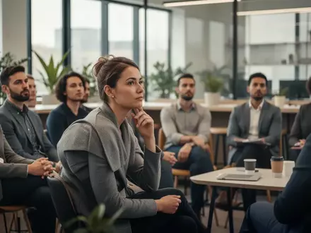 Eine Gruppe von Mitarbeitern in einem modernen Bürogebäude während einer Informationsveranstaltung. - Foto: über boerse-global.de
