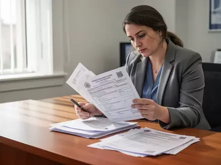 Ein Wahlhelfer prüft sorgfältig offizielle Unterlagen zur Wählerregistrierung in einem hellen Büro. - Foto: über boerse-global.de